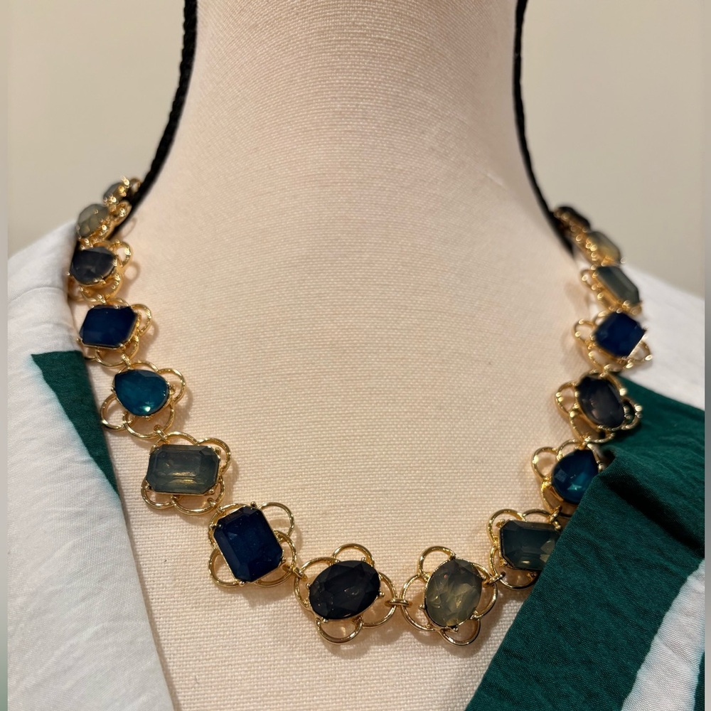 Talbots reversible blue and green stone necklace